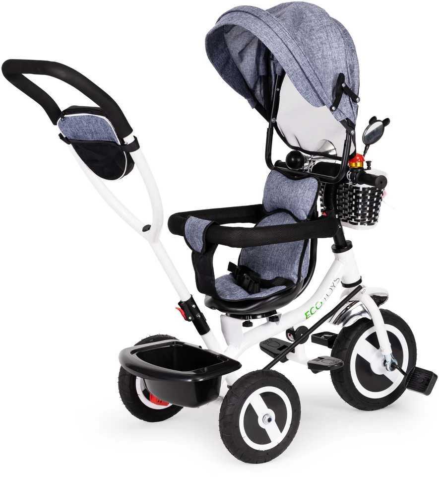 Ecotoys triratukas besisukantis stogelis pilka patvarūs guminiai ratai