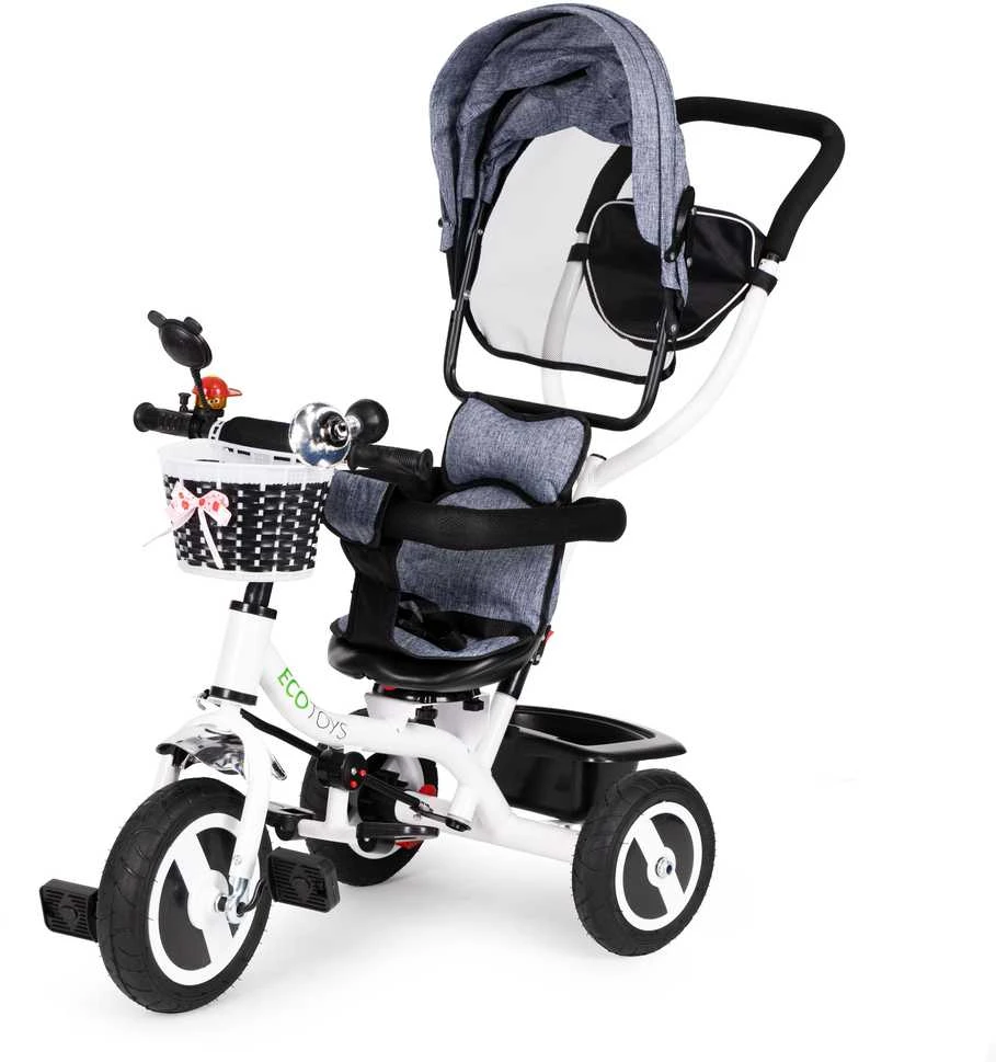 Ecotoys triratukas besisukantis stogelis pilka patvarūs guminiai ratai