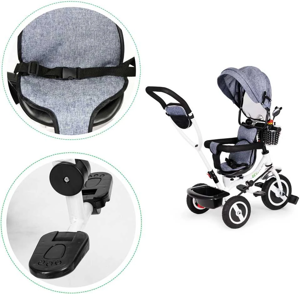 Ecotoys triratukas besisukantis stogelis pilka patvarūs guminiai ratai