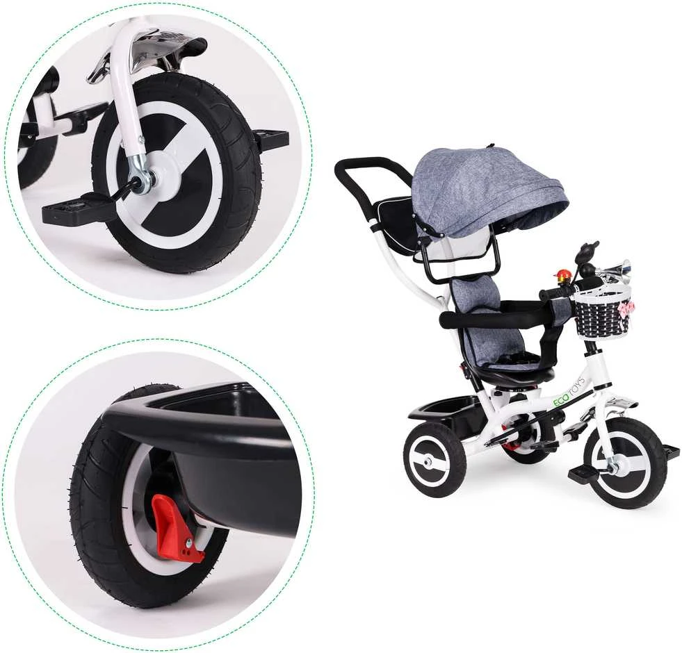Ecotoys triratukas besisukantis stogelis pilka patvarūs guminiai ratai