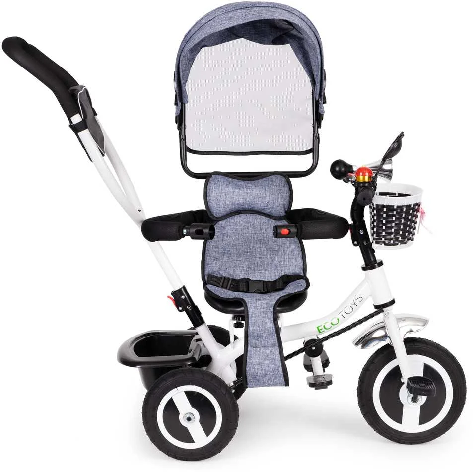 Ecotoys triratukas besisukantis stogelis pilka patvarūs guminiai ratai