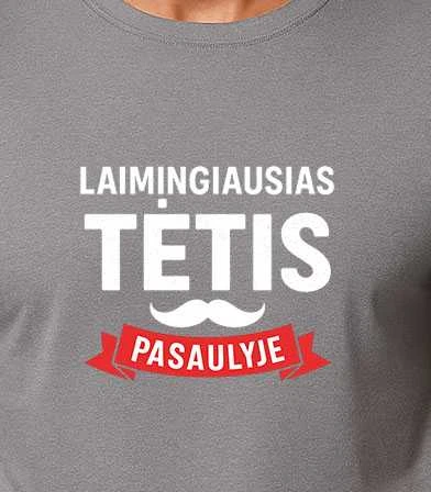 Pilki marškinėliai Laimingiausias tėtis (baltas)