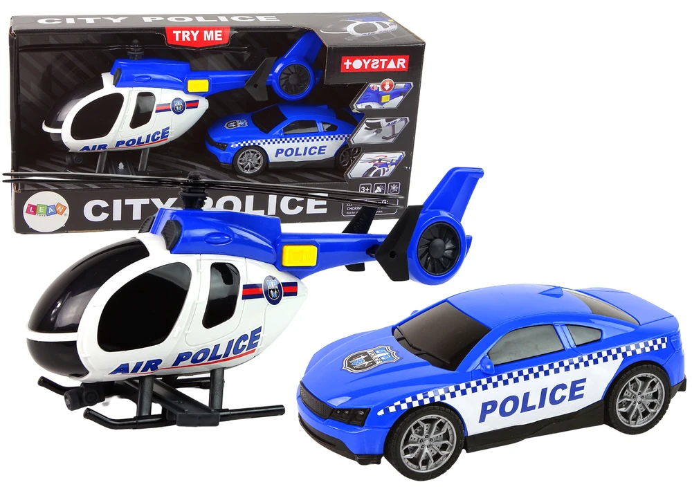Žaislinio policijos automobilio ir sraigtasparnio rinkinys Lean Toys