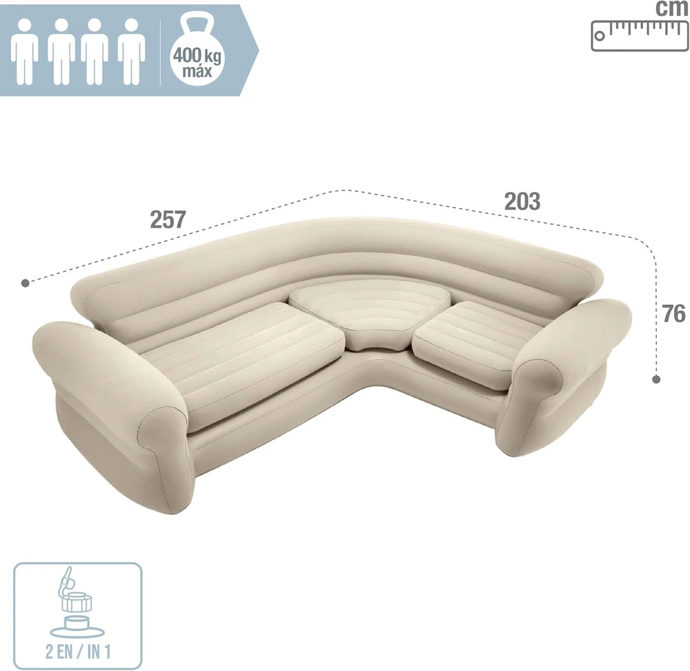 Pripučiama keturvietė kampinė sofa 257x203x76 cm INTEX 68575