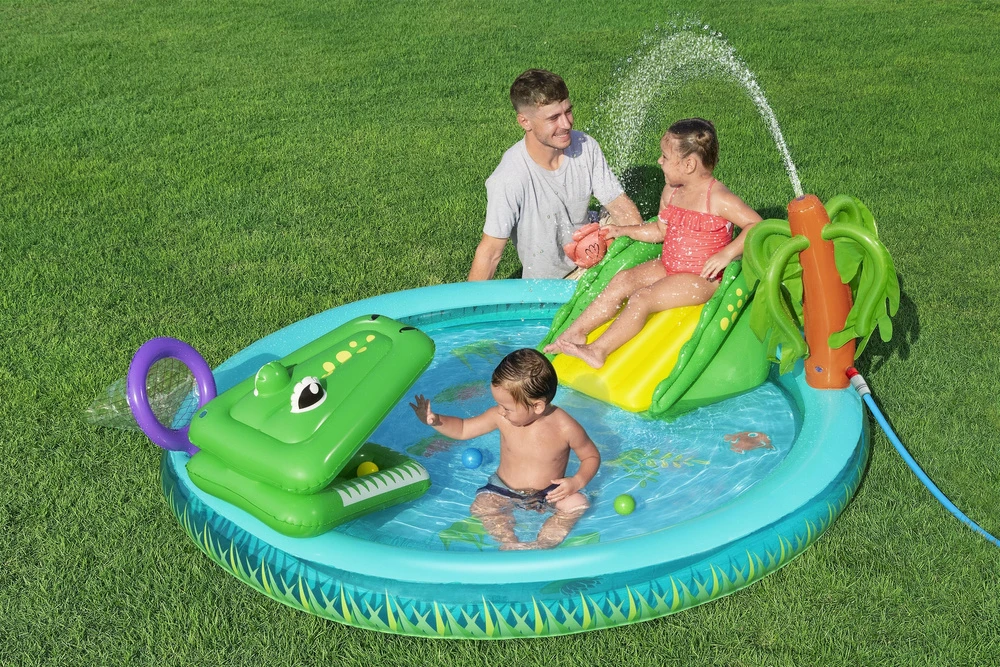 Bestway pripučiama žaidimų aikštelė CROCODILE čiuožykla + purkštuvas + kamuoliukai 53166