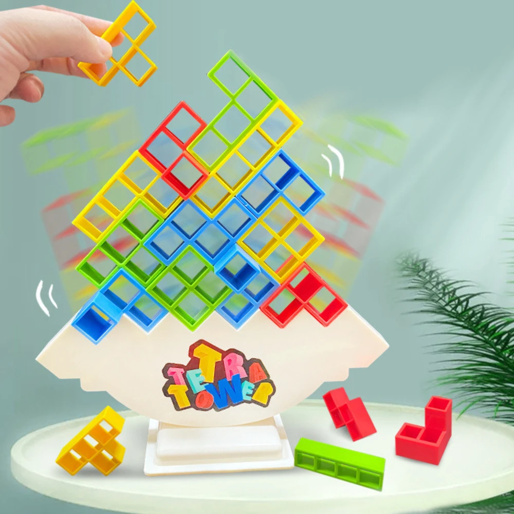 Lean Toys Tetrio Balansavimo Žaidimas su Bokštu ir Spalvotomis Kortelėmis