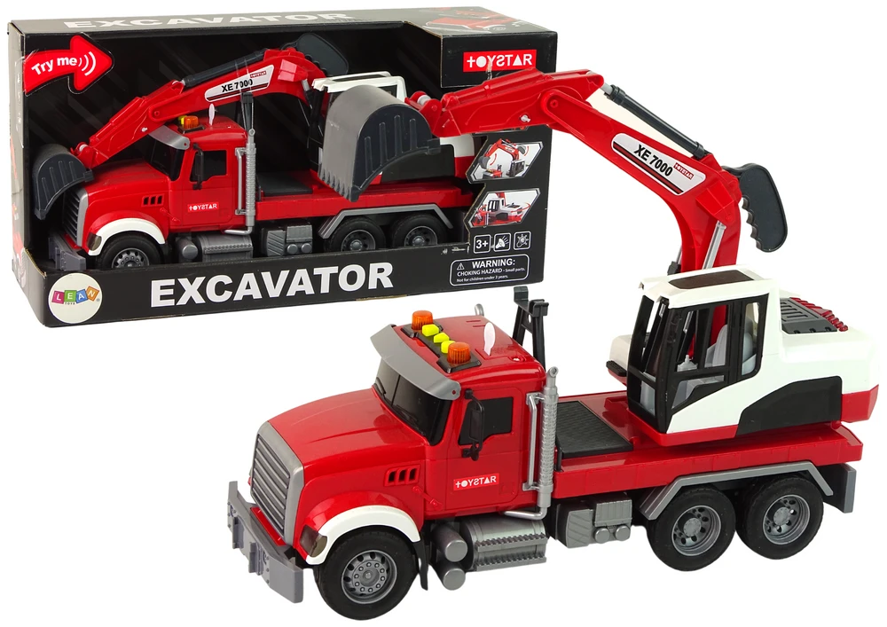Lean Toys Žaislinis ekskavatorius su šviesos ir garso efektais LeanToys, raudonas