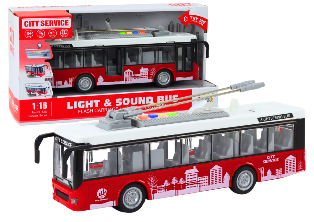 Lean Toys Troleibusas 1:16 Šviesos Garsai Baltas/Raudonas
