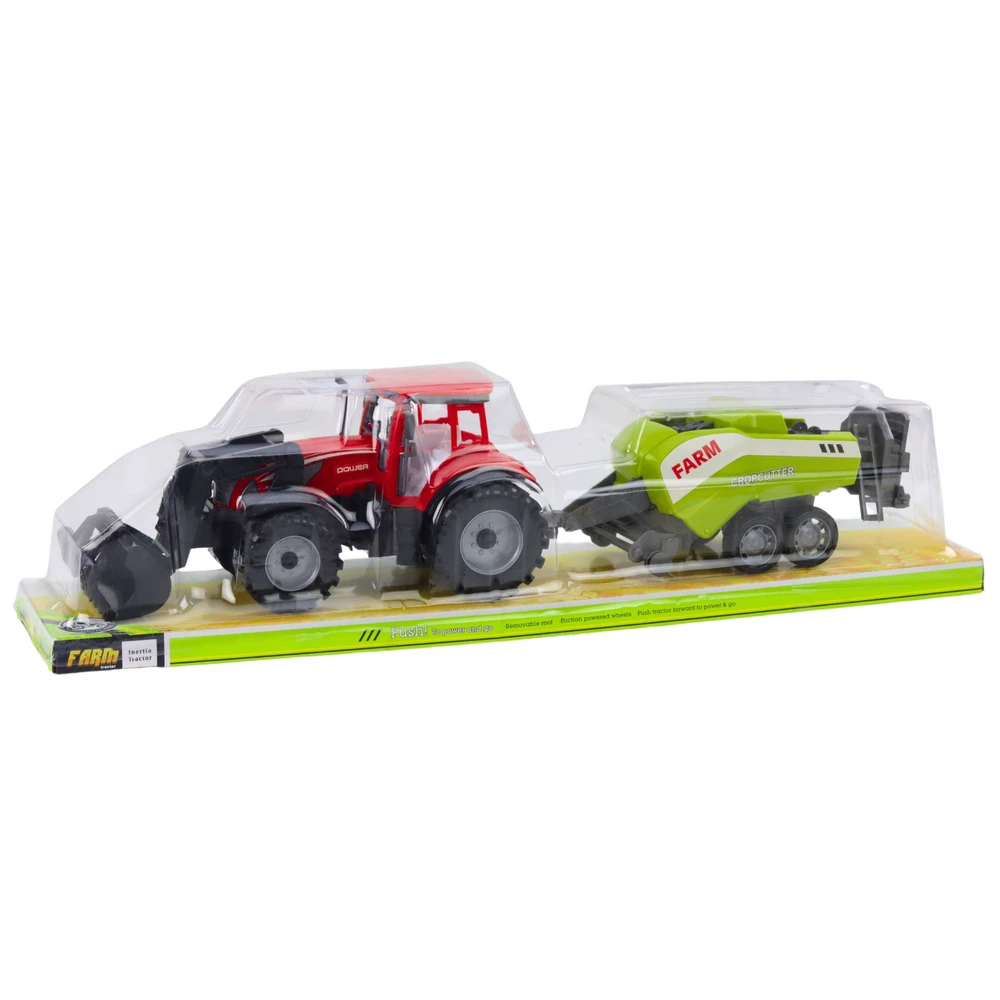 Lean Toys Raudonas traktorius su krautuvu ir presu