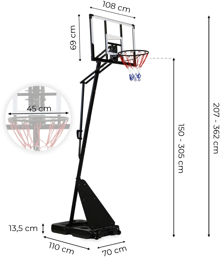 Reguliuojamas krepšinio stovas 305 cm aukščio MOVEPRO