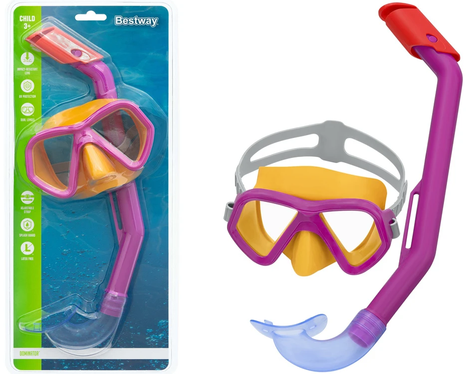 Nardymo kaukė su vamzdeliu Bestway 24023, rožinė/geltona