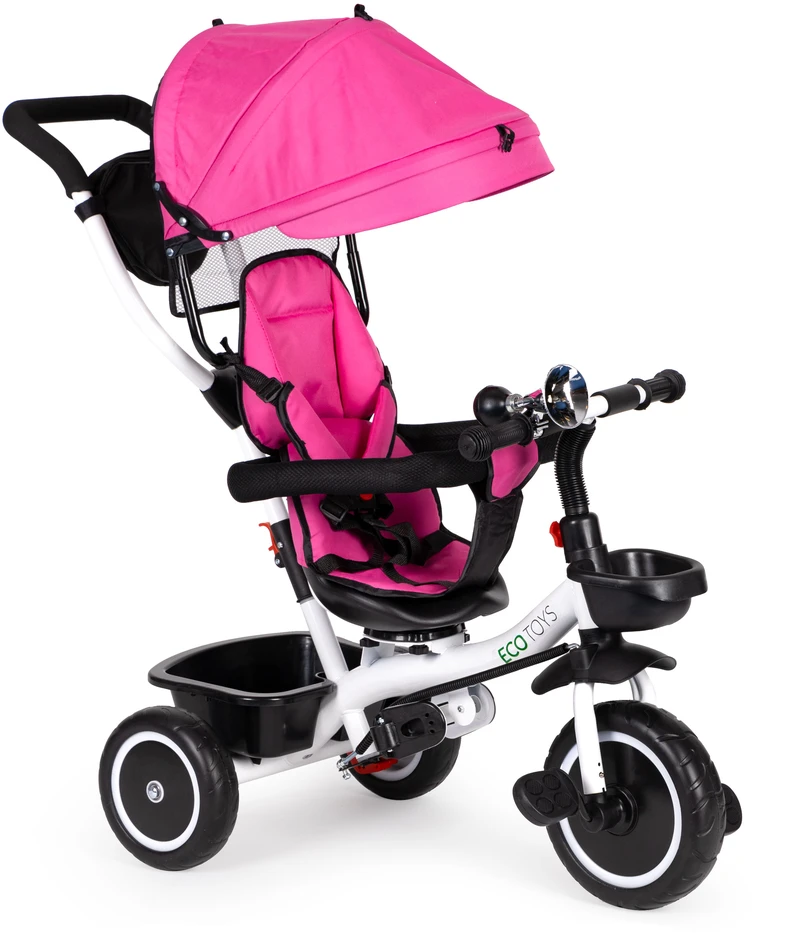 Ecotoys Triratukas su pasukama sėdyne Eco Toys, rožinis