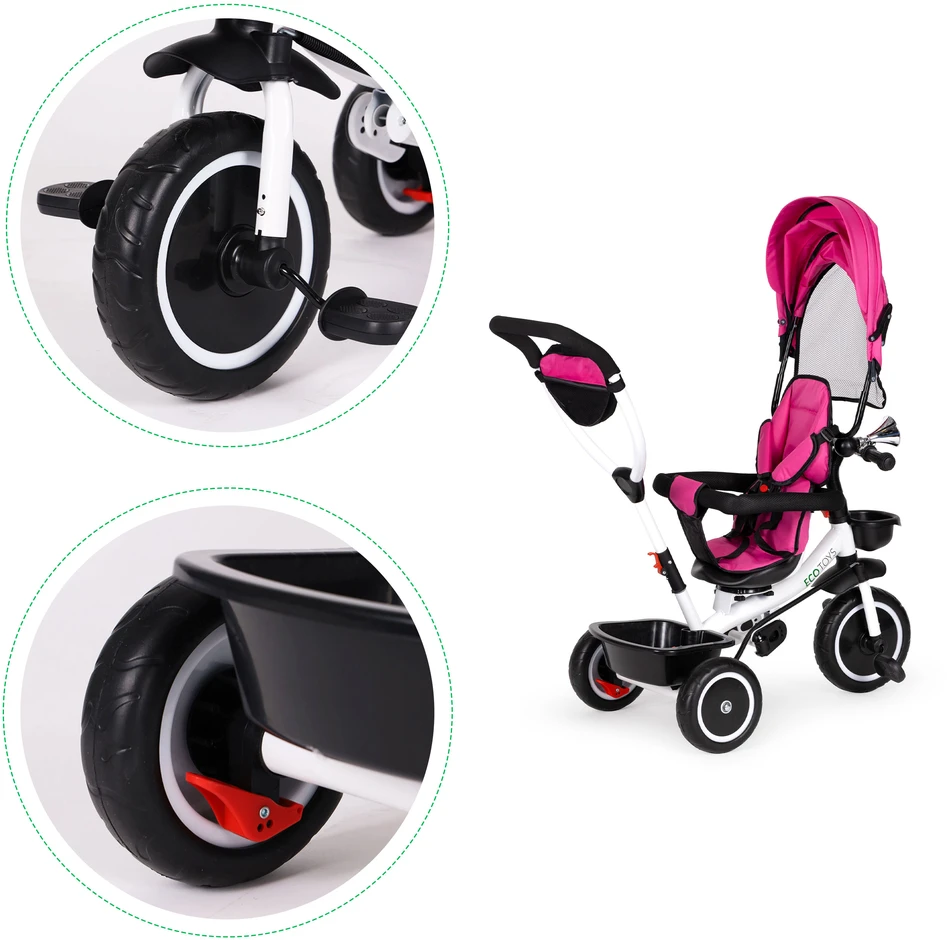 Ecotoys Triratukas su pasukama sėdyne Eco Toys, rožinis