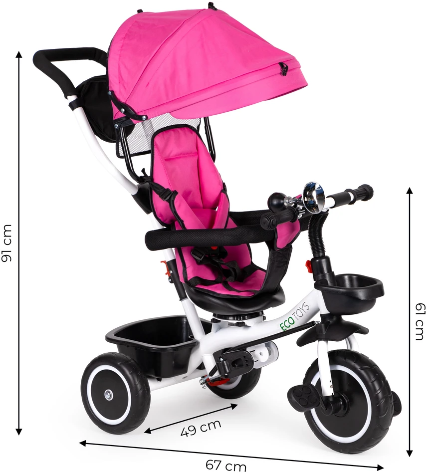 Ecotoys Triratukas su pasukama sėdyne Eco Toys, rožinis