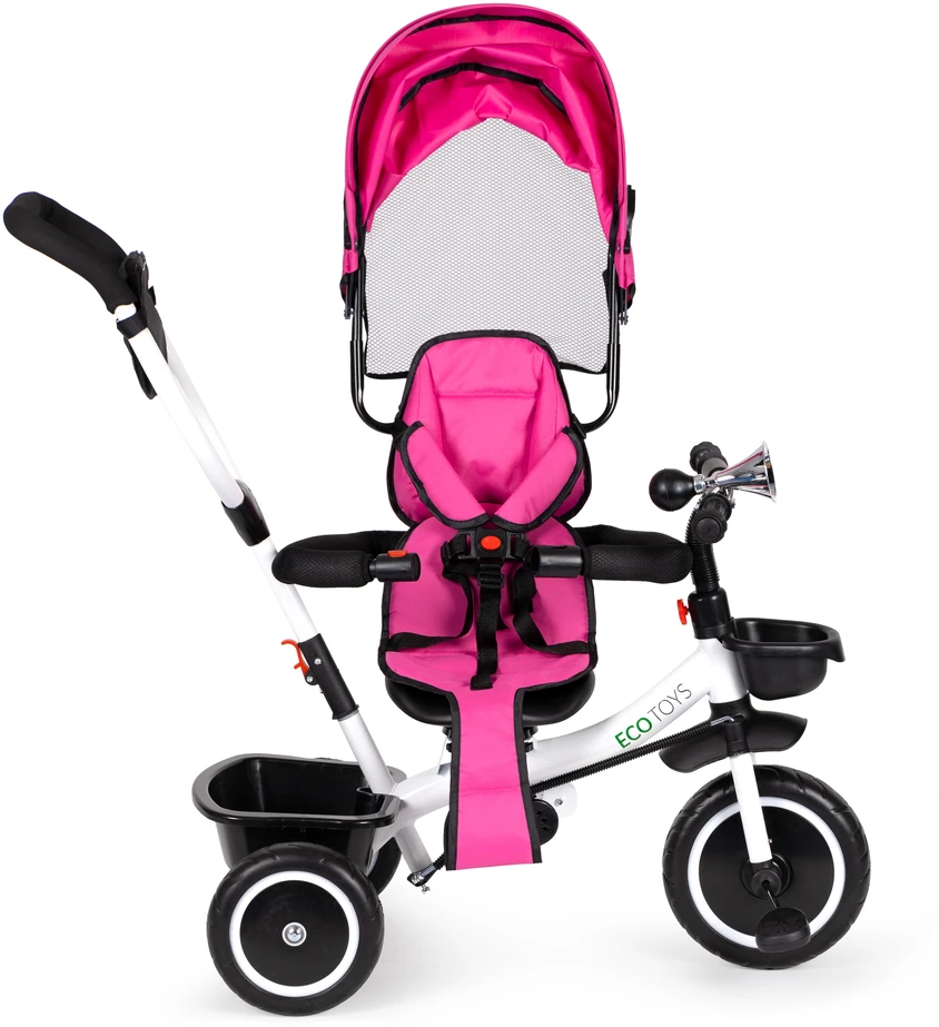 Ecotoys Triratukas su pasukama sėdyne Eco Toys, rožinis