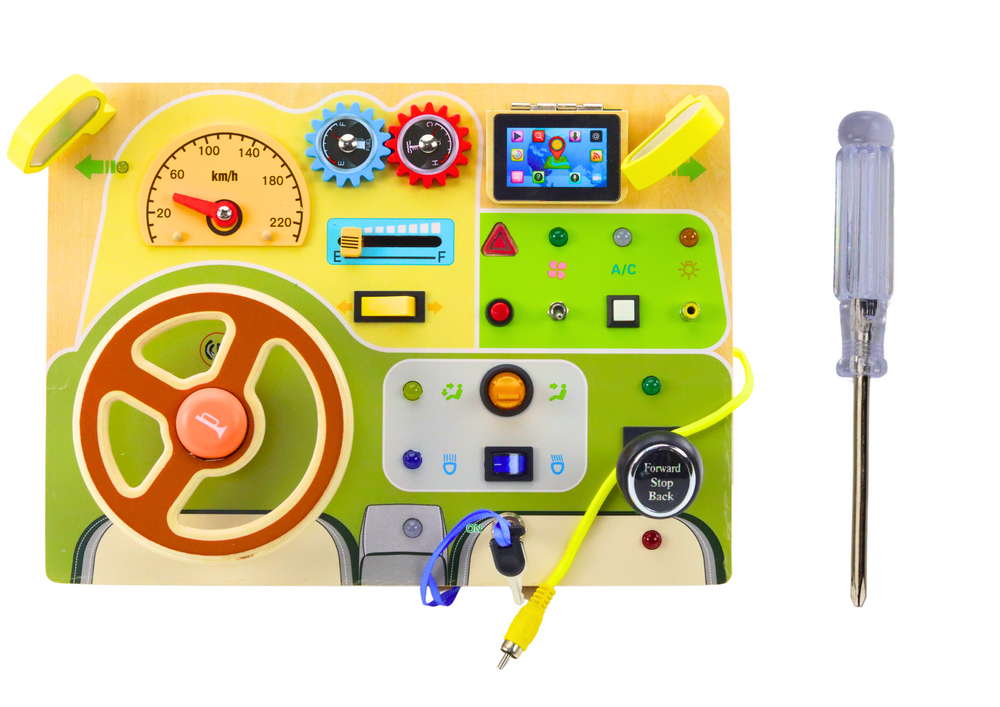 Lean Toys Medinė Sensorinė Automobilių Tema Lavinamoji Lenta su LED Apšvietimu