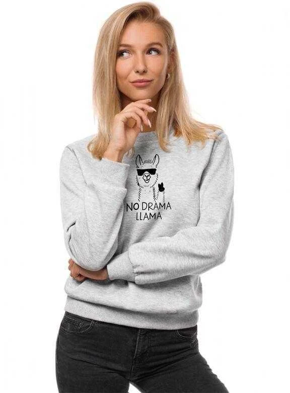 Šviesiai pilkas moteriškas džemperis be gobtuvo No drama Llama