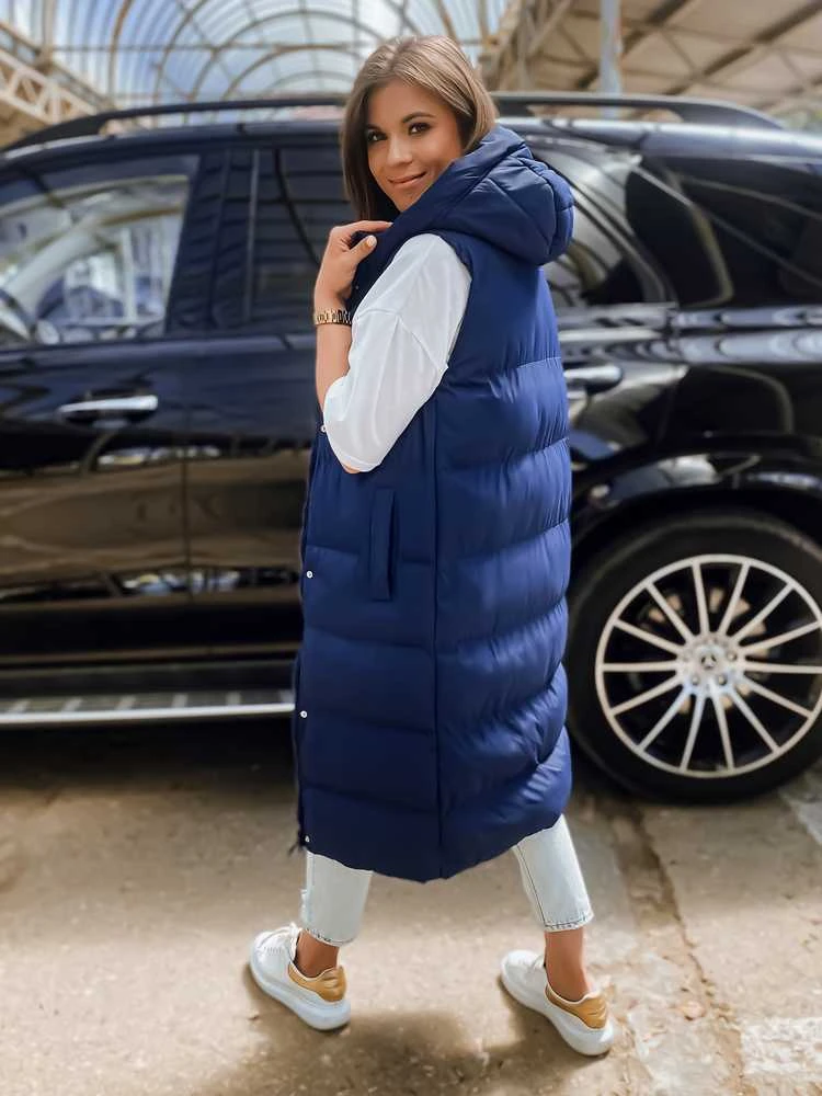 Tamsiai mėlyna moteriška liemenė su gobtuvu Luves