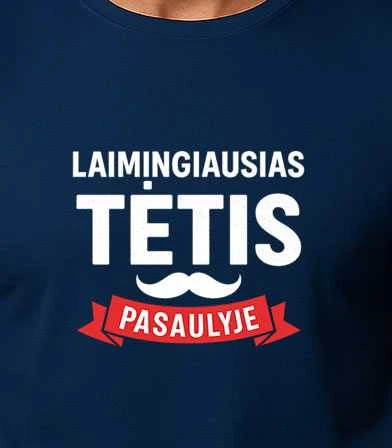 Tamsiai mėlyni marškinėliai Laimingiausias tėtis (baltas)