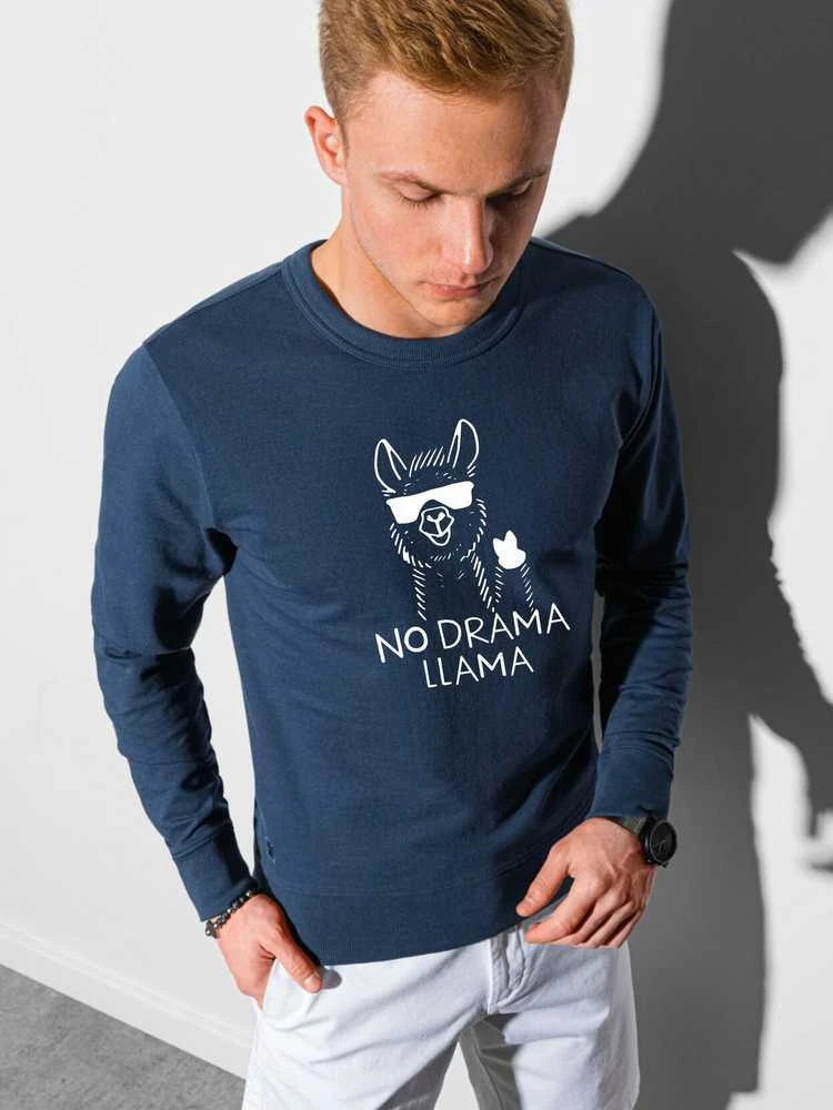 Tamsiai mėlynos spalvos džemperis No drama Llama