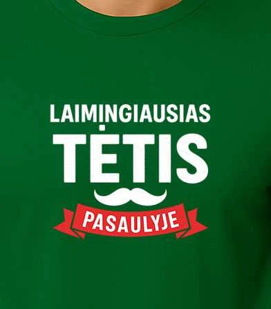 Tamsiai žali marškinėliai Laimingiausias tėtis (baltas)