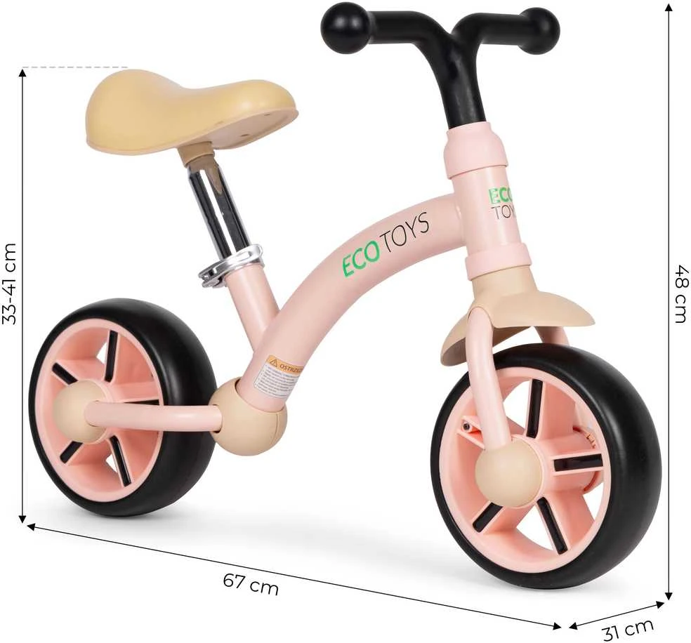 Vaikiškas triratukas EVA ratais ir reguliuojama sėdyne, rožinis, ECOTOYS