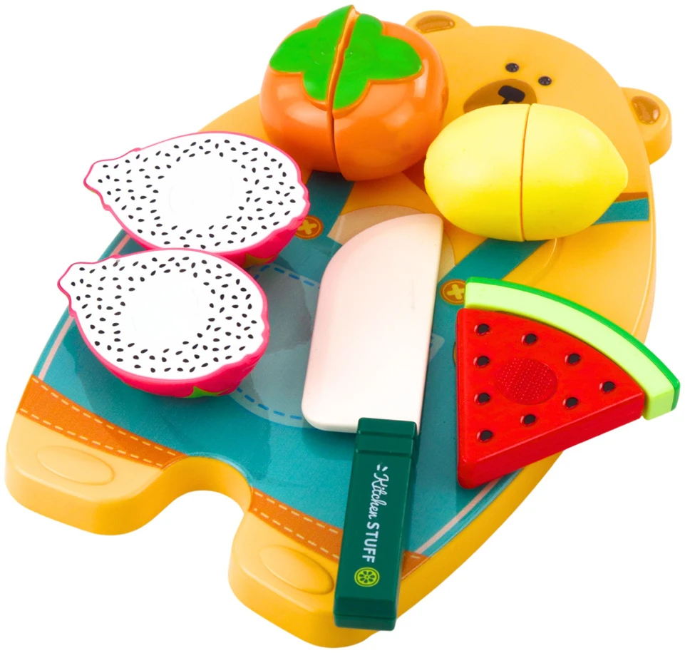 Lean Toys Vaikiškas žaislinių vaisių pjaustymo rinkinys su peiliu ir lentelė
