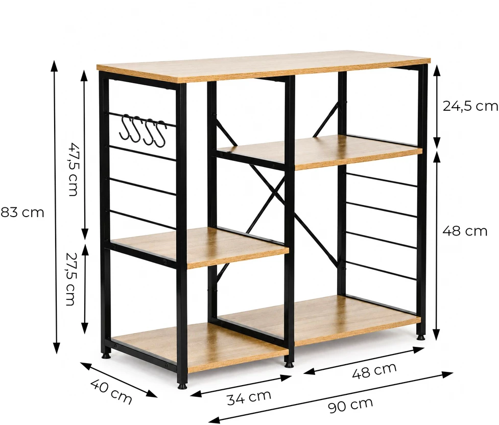 Virtuvės ir prieškambario lentyna 90cm su kabliukais ModernHome