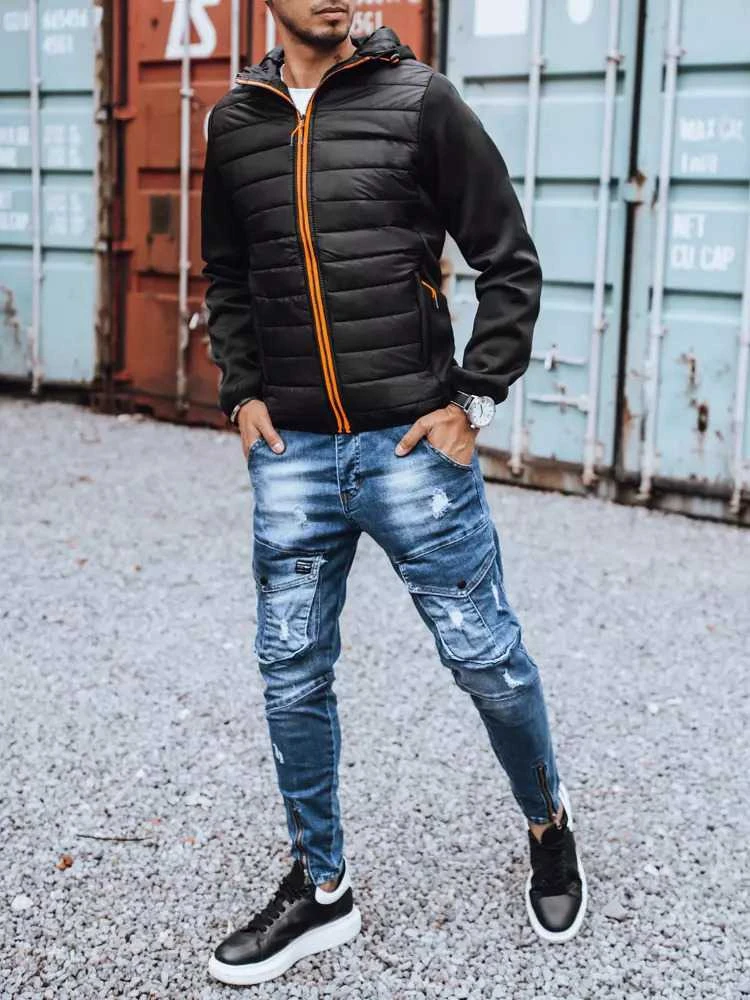 Vyriška juodos spalvos striukė su oranžinėmis detalėmis Olen