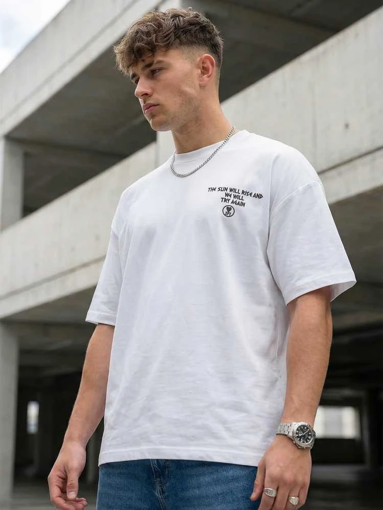 Vyriškas baltas oversize marškinėlis „Jevin“
