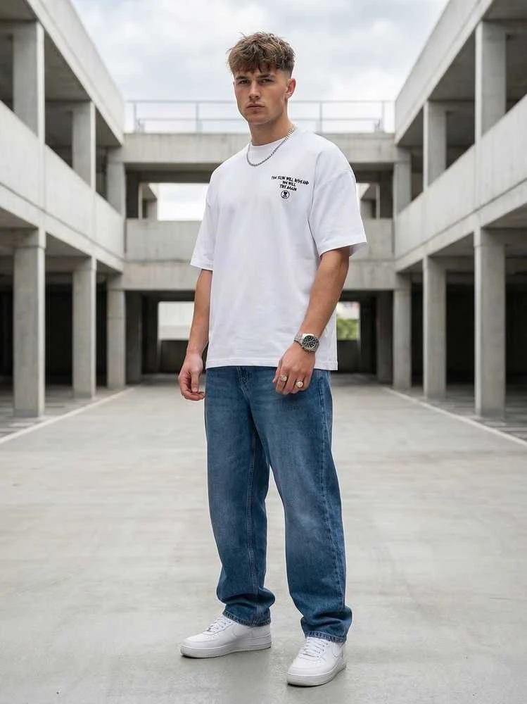 Vyriškas baltas oversize marškinėlis „Jevin“
