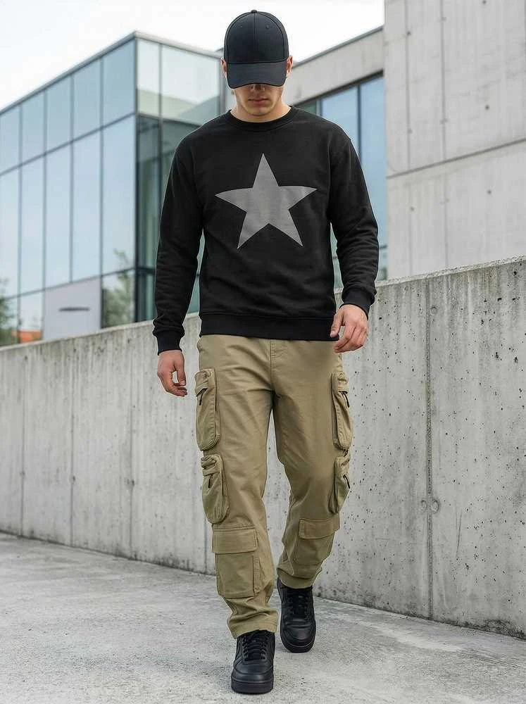 Vyriškas juodas džemperis be gobtuvo Star