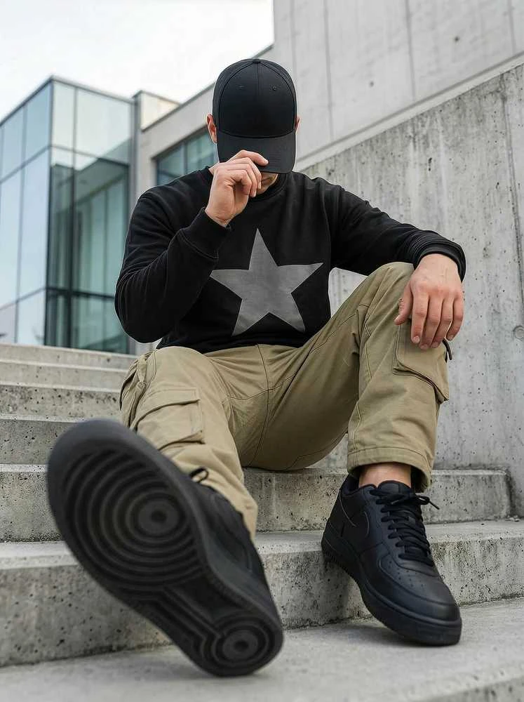 Vyriškas juodas džemperis be gobtuvo Star