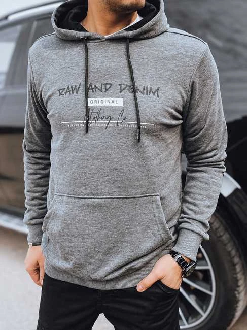 Vyriškas pilkas džemperis su gobtuvu Denim