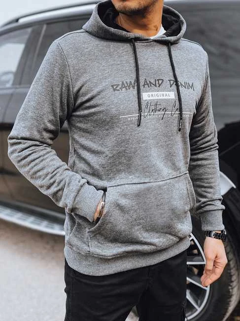 Vyriškas pilkas džemperis su gobtuvu Denim