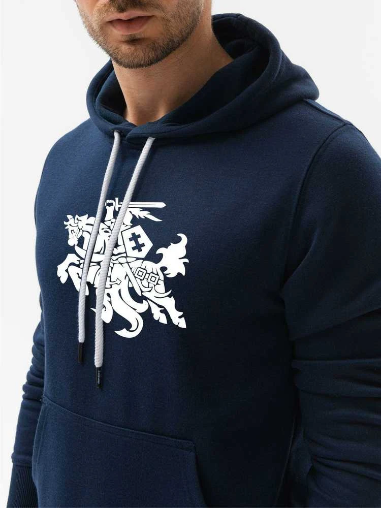 Vyriškas tamsiai mėlynos spalvos džemperis su gobtuvu Vytis