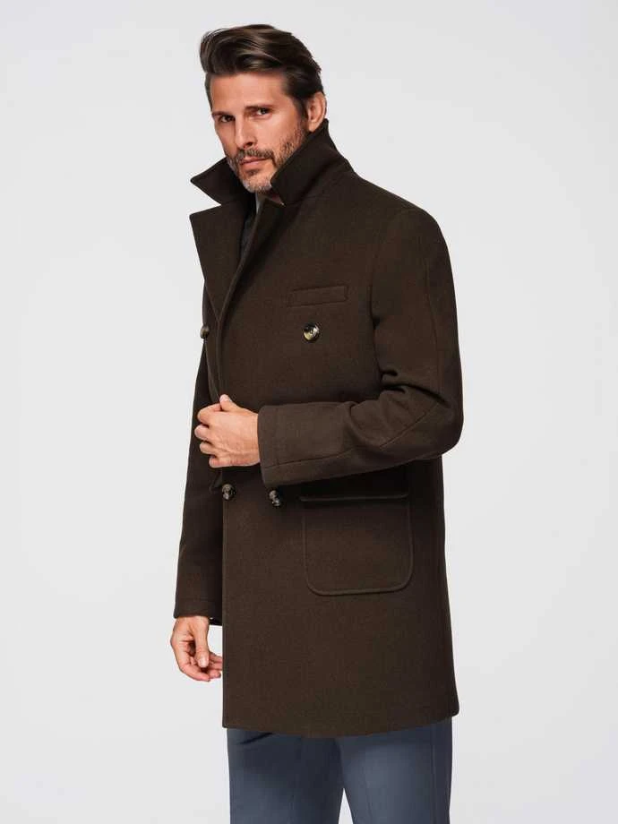 Vyriškas tamsiai rudas paltas Elegant