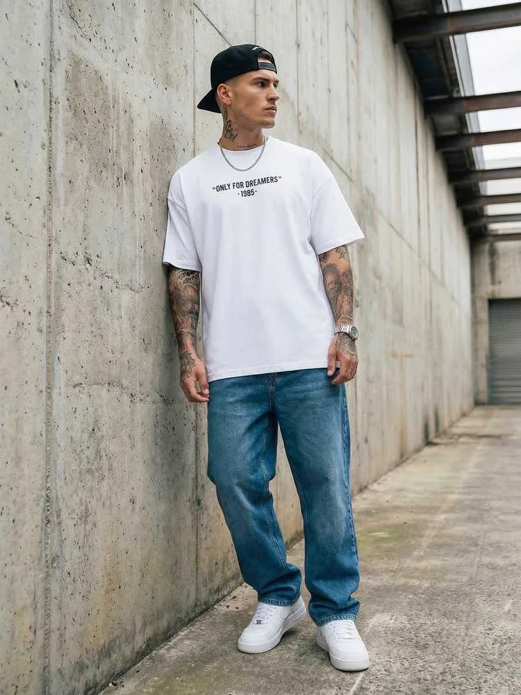 Vyriški balti oversize marškinėliai Dreamers