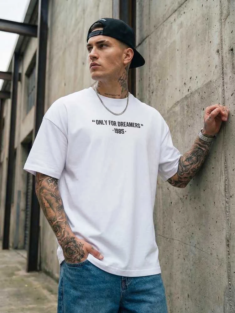 Vyriški balti oversize marškinėliai Dreamers