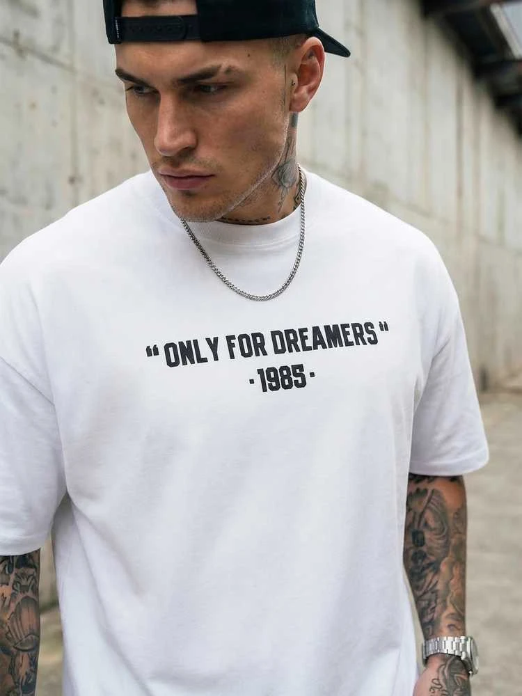 Vyriški balti oversize marškinėliai Dreamers