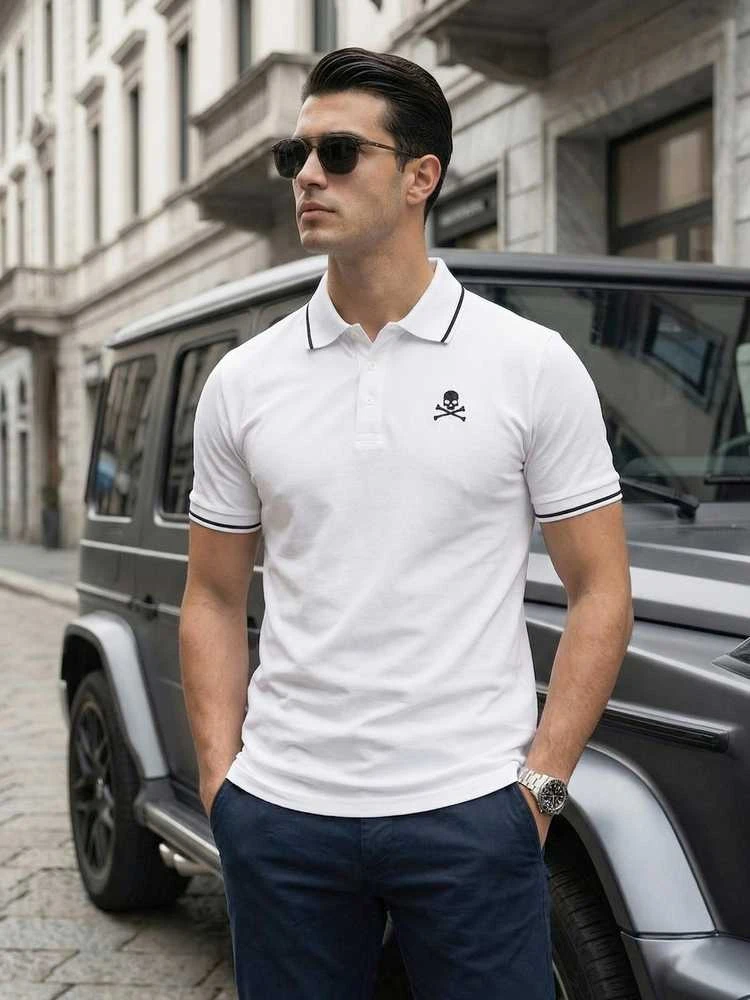Vyriški balti polo marškinėliai Skull
