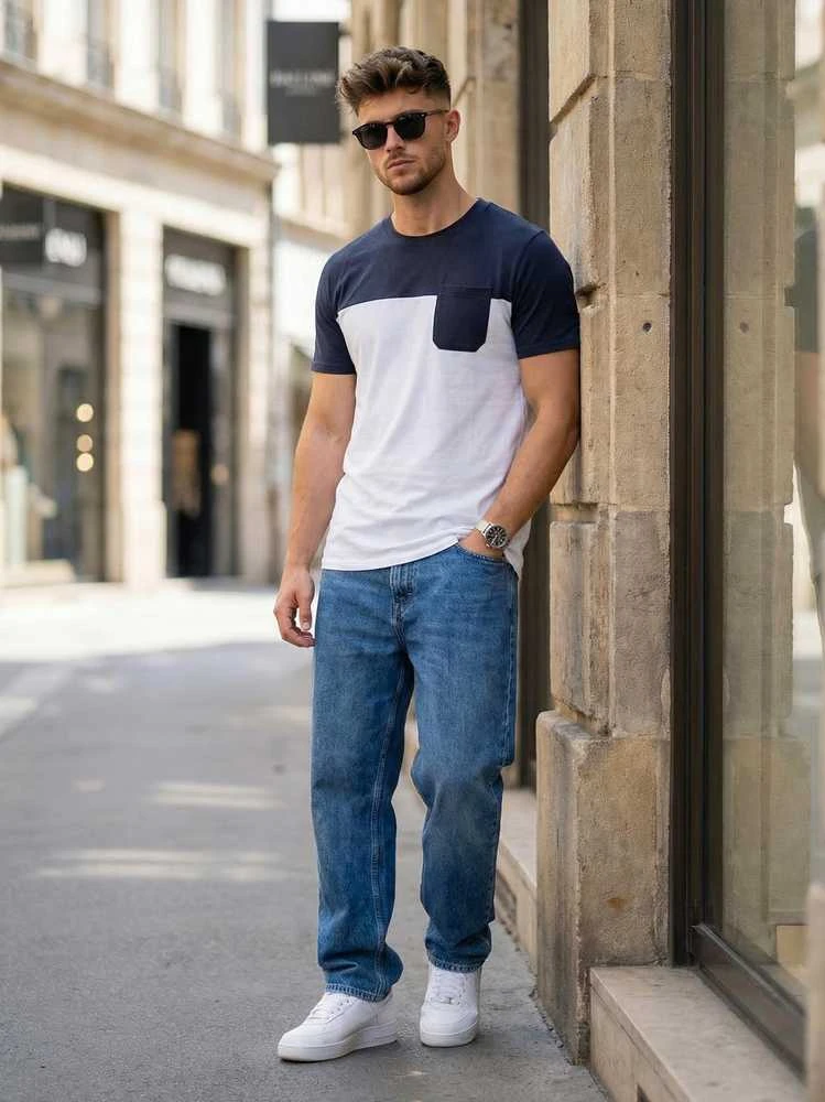 Vyriški balti/tamsiai mėlyni marškinėliai Billy