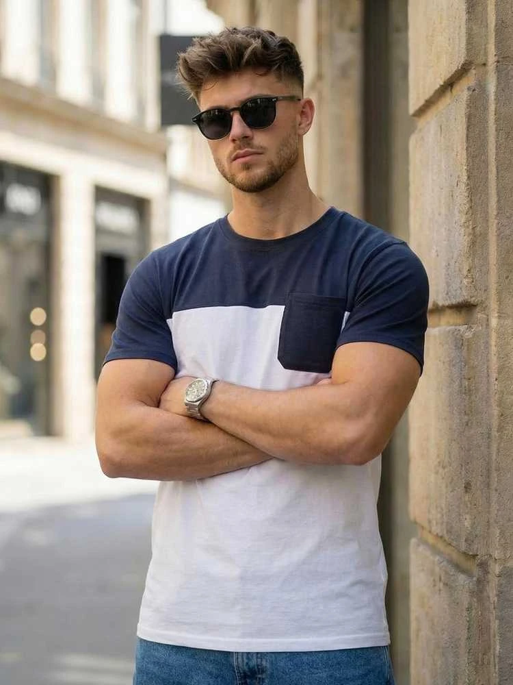 Vyriški balti/tamsiai mėlyni marškinėliai Billy