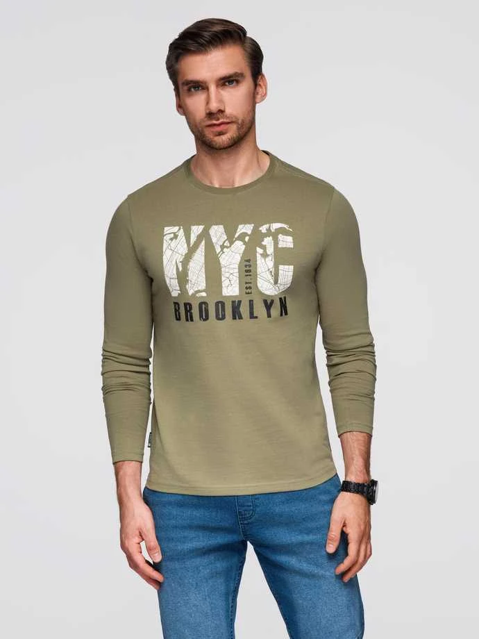 Vyriški chaki spalvos marškinėliai ilgomis rankovėmis Nyc