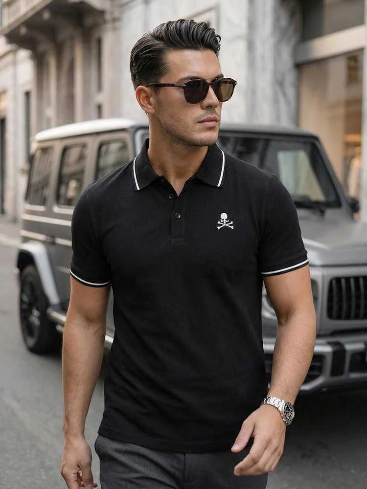 Vyriški juodi polo marškinėliai Skull