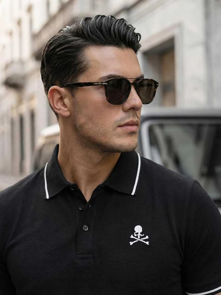 Vyriški juodi polo marškinėliai Skull