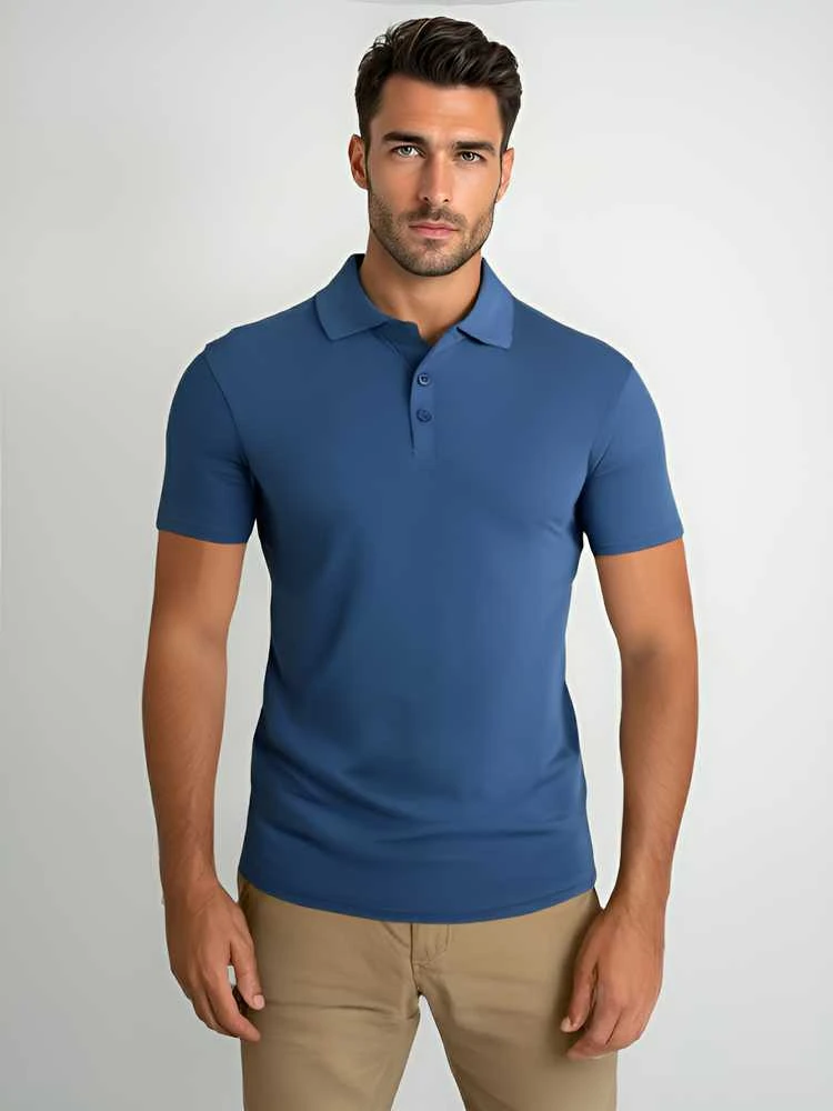 Vyriški mėlyni polo marškinėliai Casual