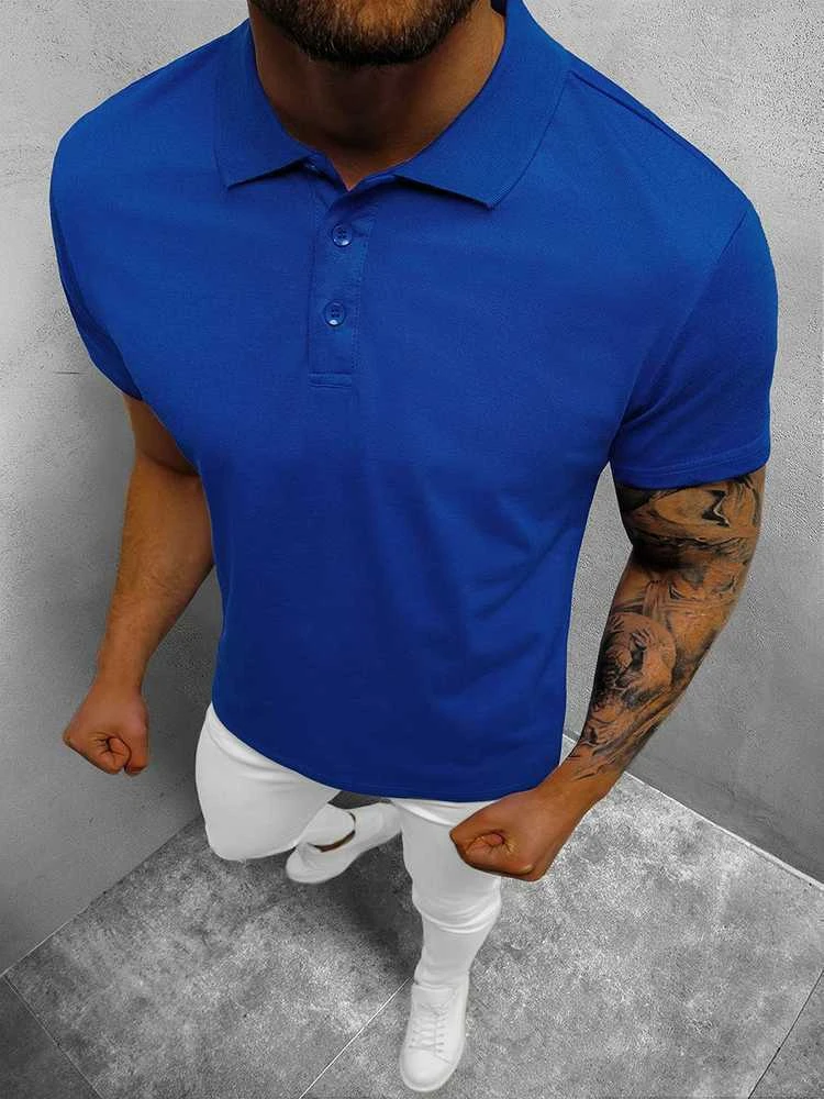 Vyriški mėlyni polo marškinėliai Casual