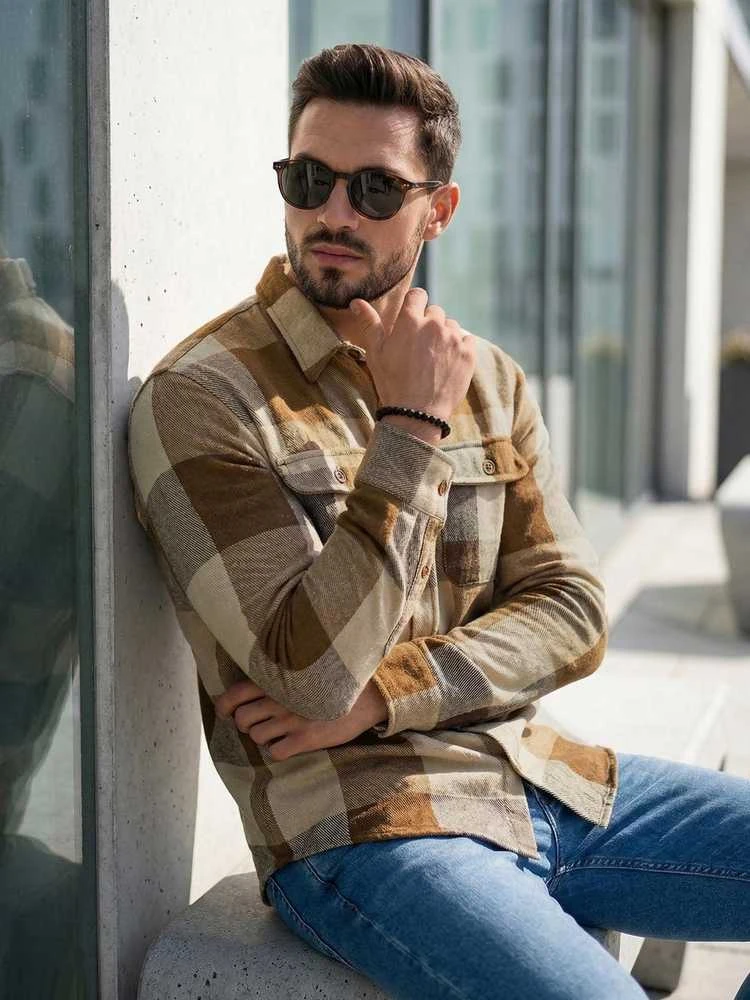 Vyriški rudi flaneliniai marškiniai Cory