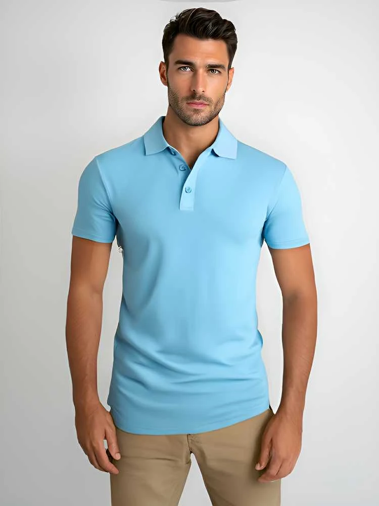 Vyriški šviesiai mėlyni polo marškinėliai Casual